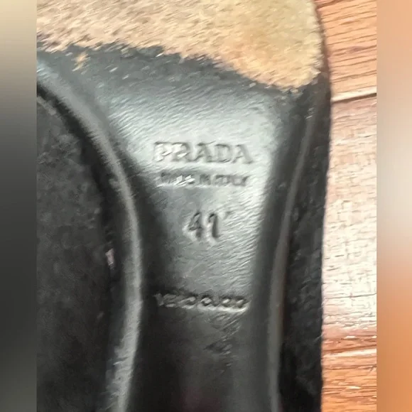 PRADA - Glossy Black Buckle Pointed Toe Pony Hair Low Heel Pumps Sz 41 US 11 - Picture 11 of 12